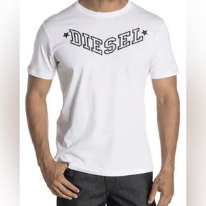 Diesel Summer Big Logo Block Joe IT Crew Neck White Black Shirt Mens Size 2XL